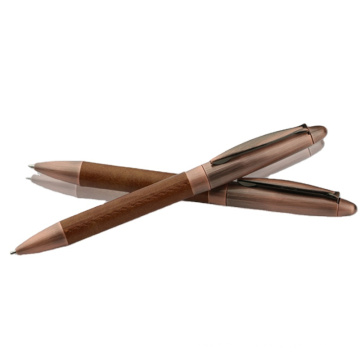 High quality printed logo metal leather ball pens metal for business gift